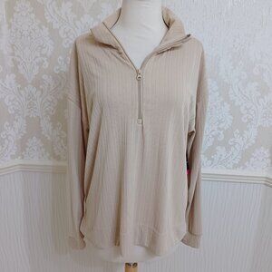 NWT Pro Player Ribbed Half Zip Long Sleeve Top Irish Cream Size Large